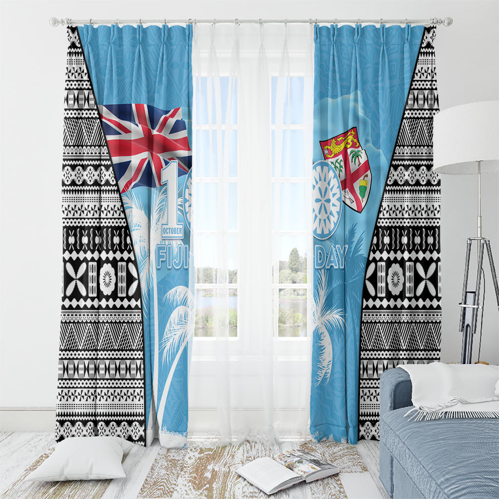 Fiji Day 2026 Window Curtain Masi Tapa Pattern With Palm Tree