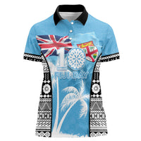 Personalised Fiji Day 2026 Women Polo Shirt Masi Tapa Pattern With Palm Tree