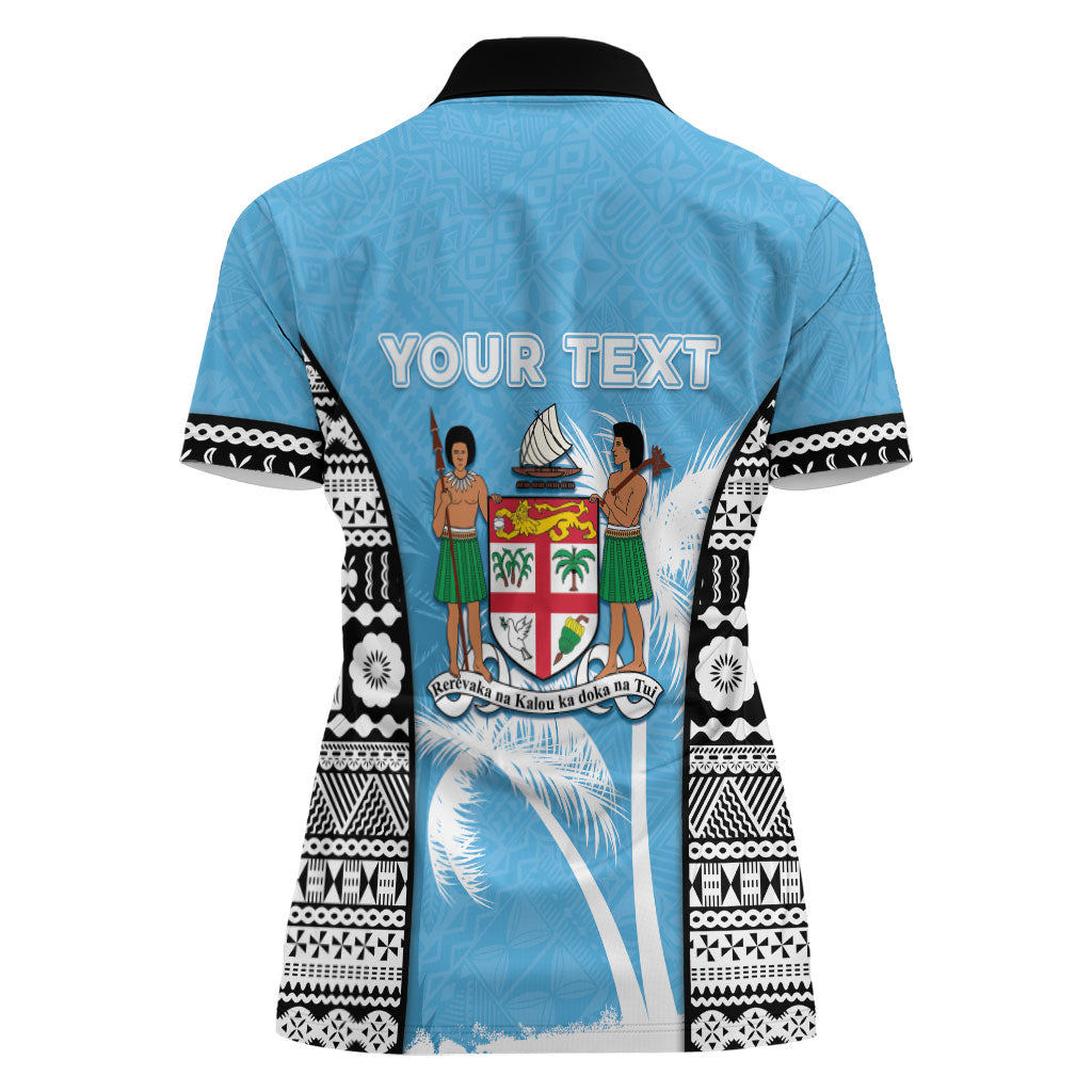 Personalised Fiji Day 2026 Women Polo Shirt Masi Tapa Pattern With Palm Tree