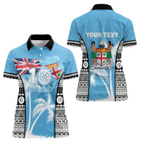 Personalised Fiji Day 2026 Women Polo Shirt Masi Tapa Pattern With Palm Tree
