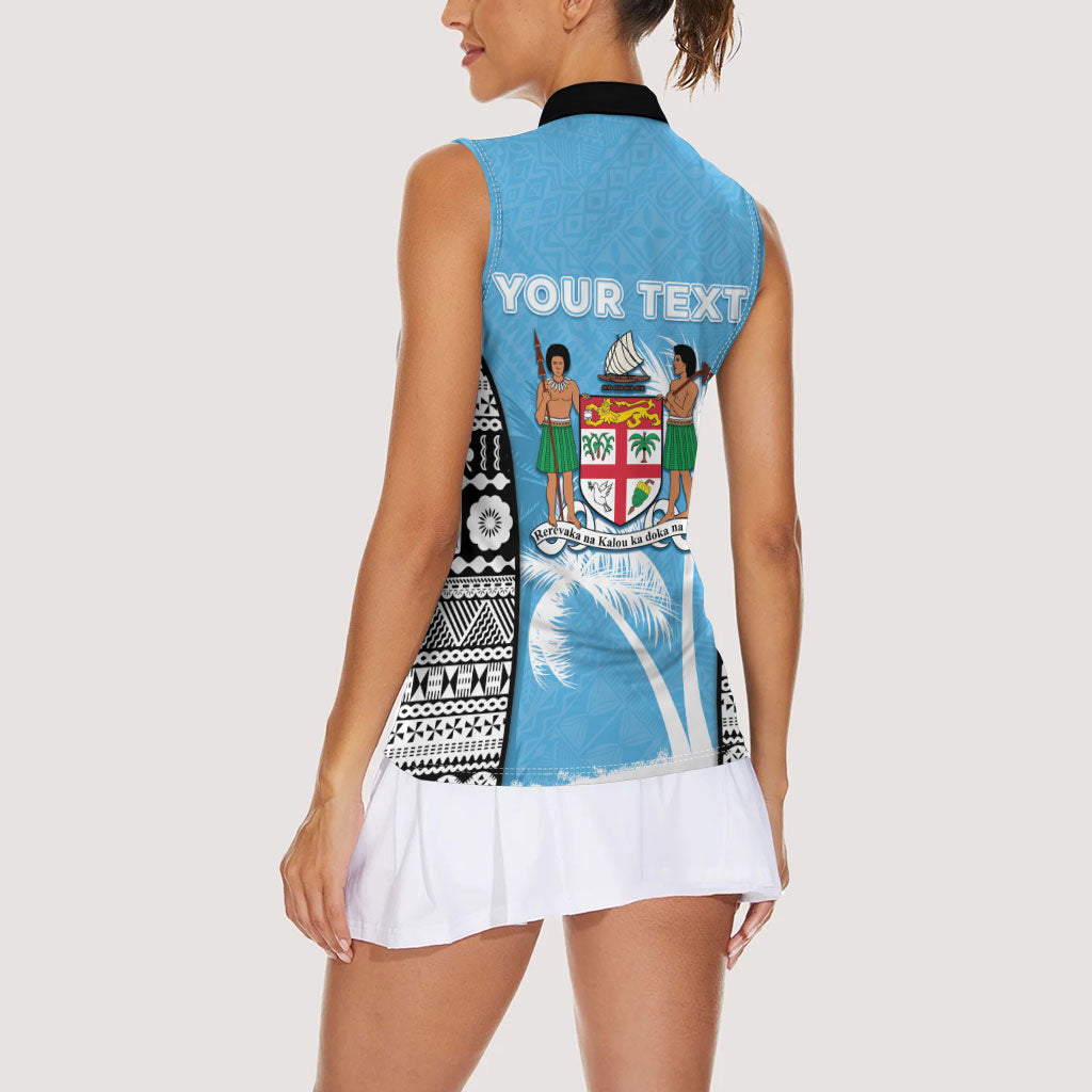 Personalised Fiji Day 2026 Women Sleeveless Polo Shirt Masi Tapa Pattern With Palm Tree