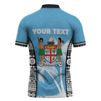 Personalised Fiji Day 2026 Zipper Polo Shirt Masi Tapa Pattern With Palm Tree