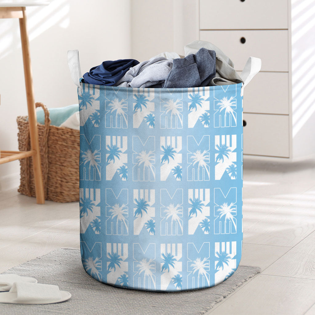 Bula Fiji Laundry Basket Blue Makare Masi Tapa Pattern