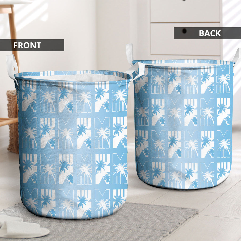 Bula Fiji Laundry Basket Blue Makare Masi Tapa Pattern