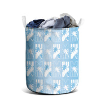 Bula Fiji Laundry Basket Blue Makare Masi Tapa Pattern