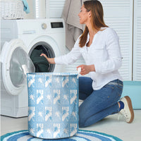 Bula Fiji Laundry Basket Blue Makare Masi Tapa Pattern