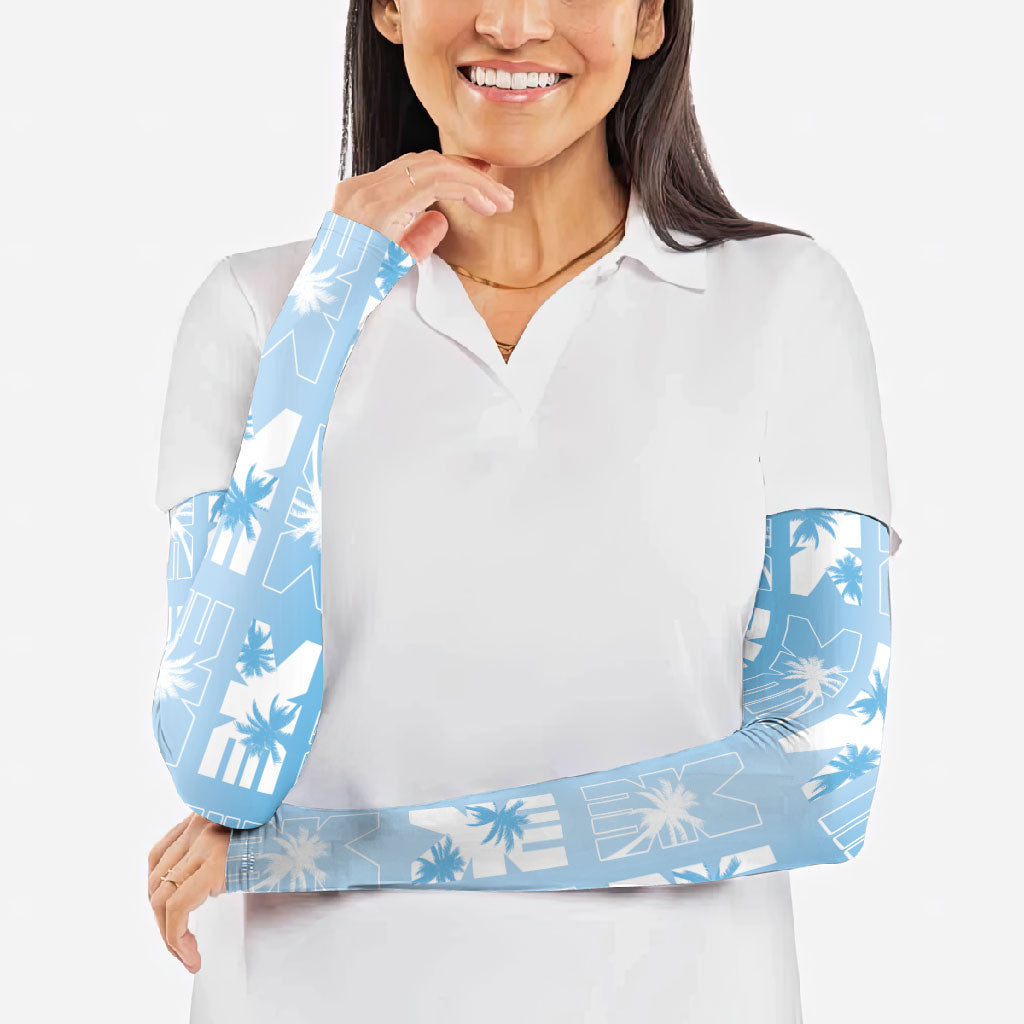 Bula Fiji Arm Sleeves Blue Makare Masi Tapa Pattern
