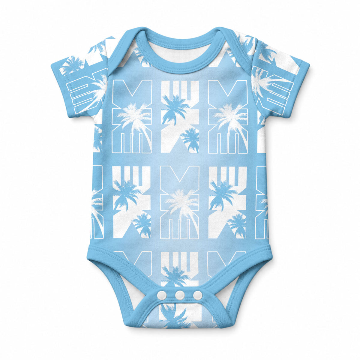 Bula Fiji Baby Onesie Blue Makare Masi Tapa Pattern