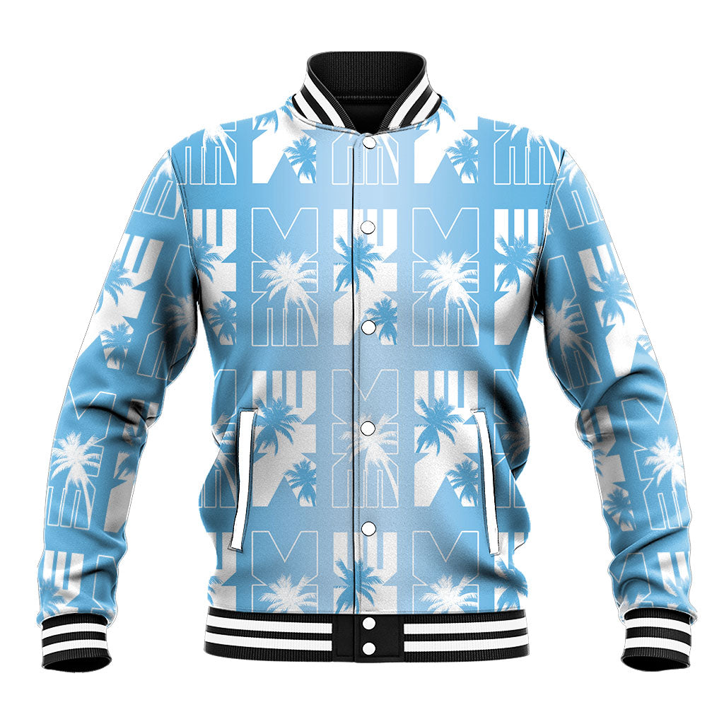 Bula Fiji Baseball Jacket Blue Makare Masi Tapa Pattern