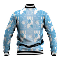 Bula Fiji Baseball Jacket Blue Makare Masi Tapa Pattern