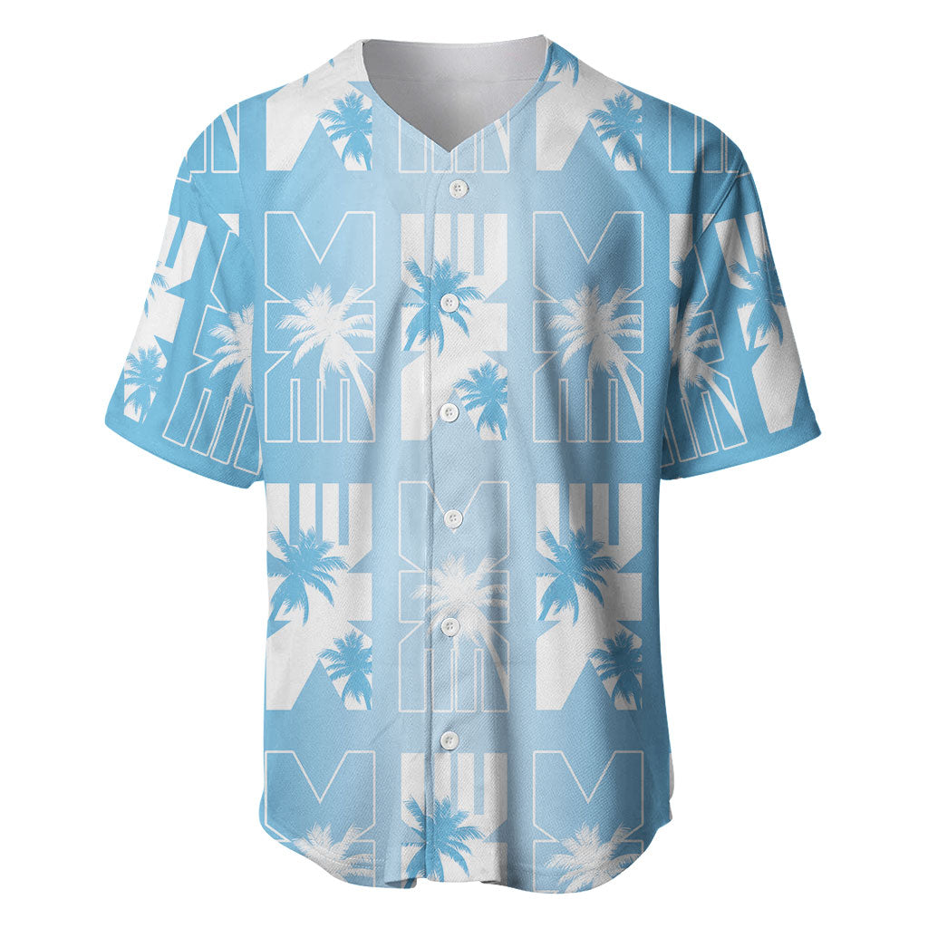 Bula Fiji Baseball Jersey Blue Makare Masi Tapa Pattern