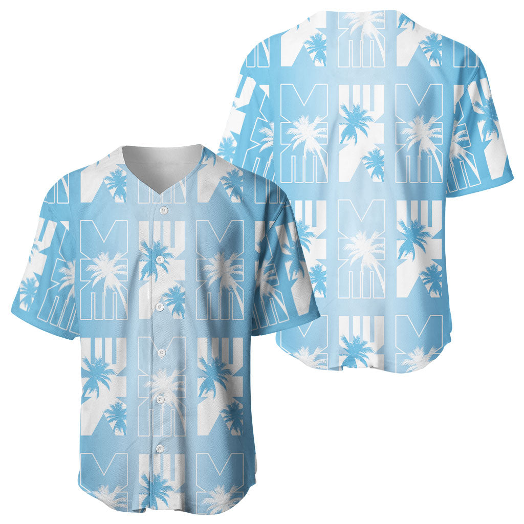 Bula Fiji Baseball Jersey Blue Makare Masi Tapa Pattern