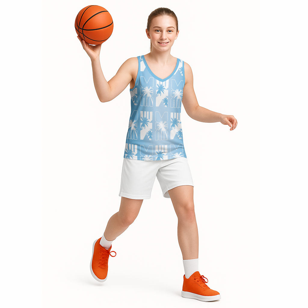 Bula Fiji Basketball Jersey Blue Makare Masi Tapa Pattern