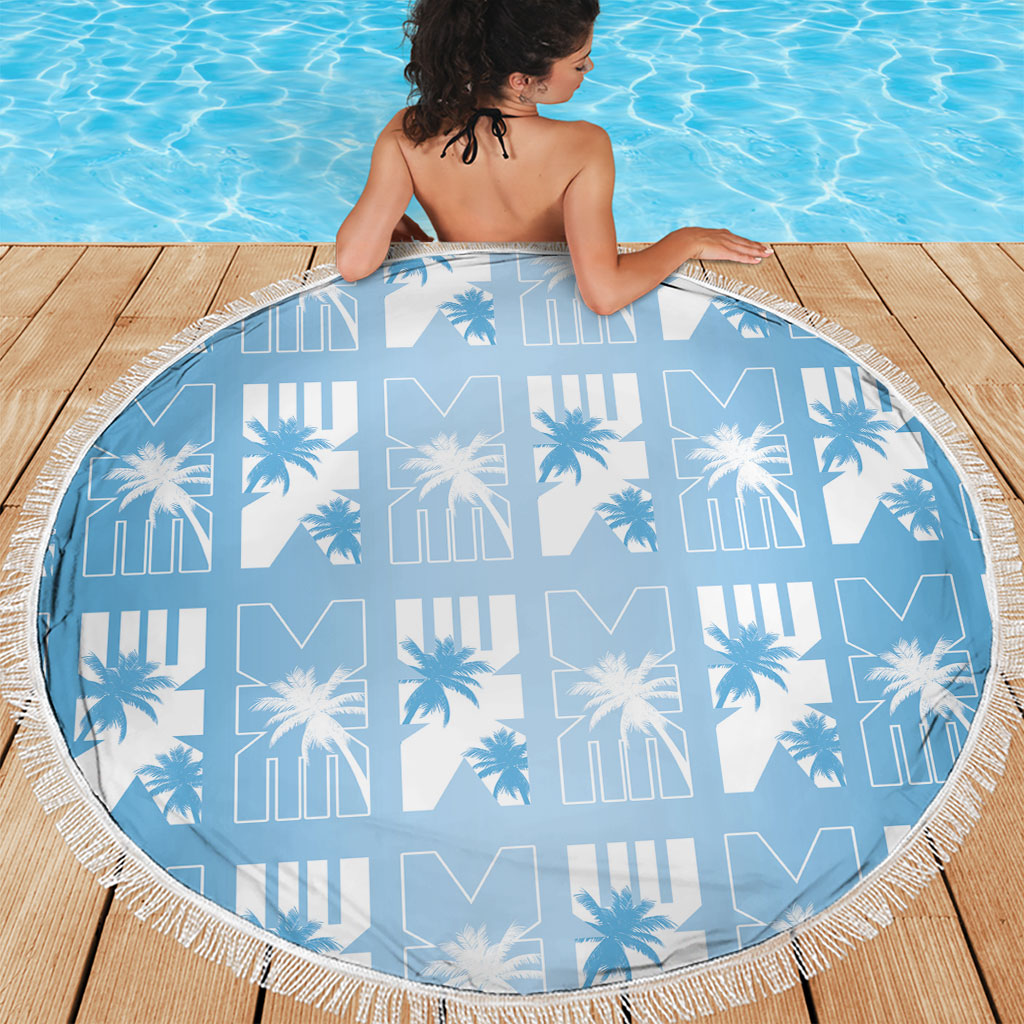 Bula Fiji Beach Blanket Blue Makare Masi Tapa Pattern
