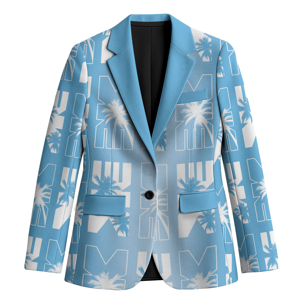 Bula Fiji Blazer Blue Makare Masi Tapa Pattern