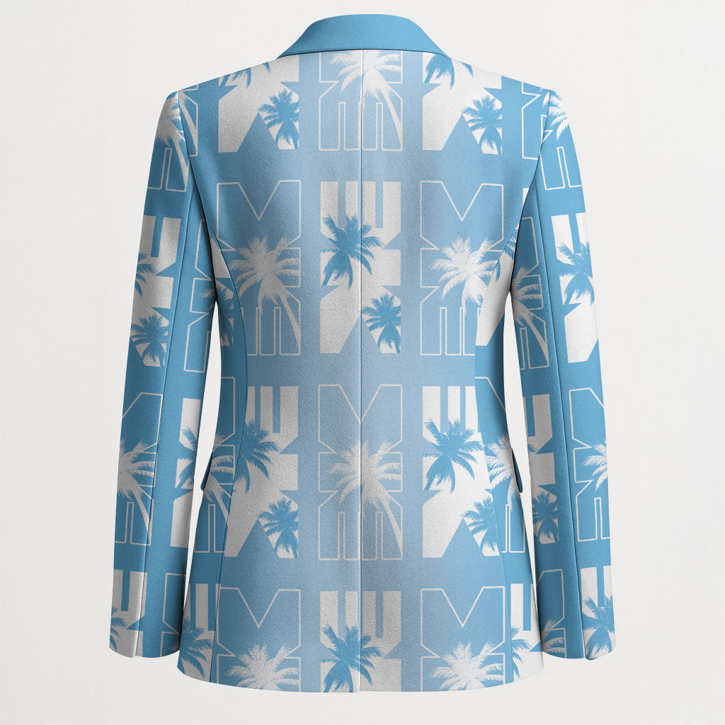 Bula Fiji Blazer Blue Makare Masi Tapa Pattern