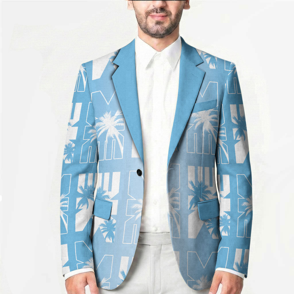 Bula Fiji Blazer Blue Makare Masi Tapa Pattern