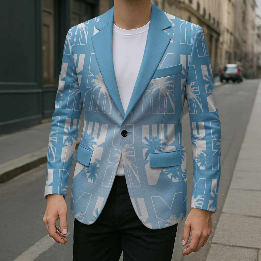 Bula Fiji Blazer Blue Makare Masi Tapa Pattern
