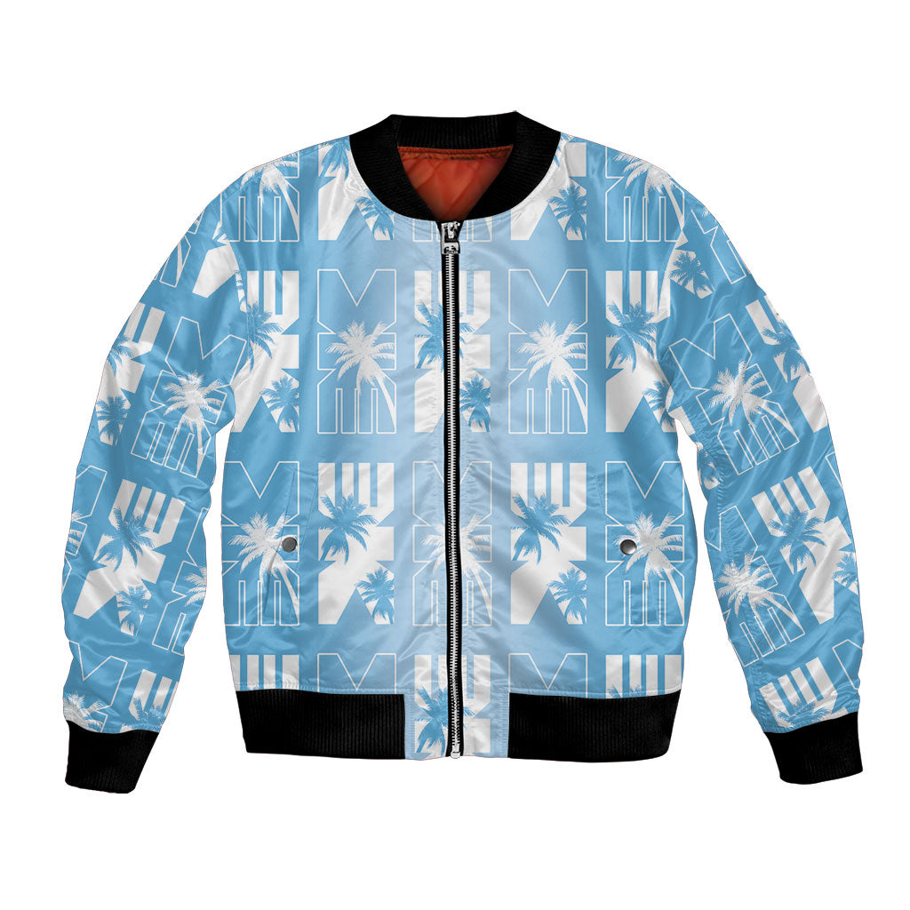 Bula Fiji Bomber Jacket Blue Makare Masi Tapa Pattern