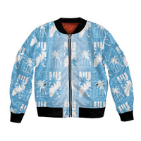 Bula Fiji Bomber Jacket Blue Makare Masi Tapa Pattern