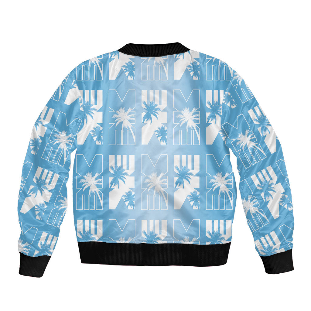 Bula Fiji Bomber Jacket Blue Makare Masi Tapa Pattern