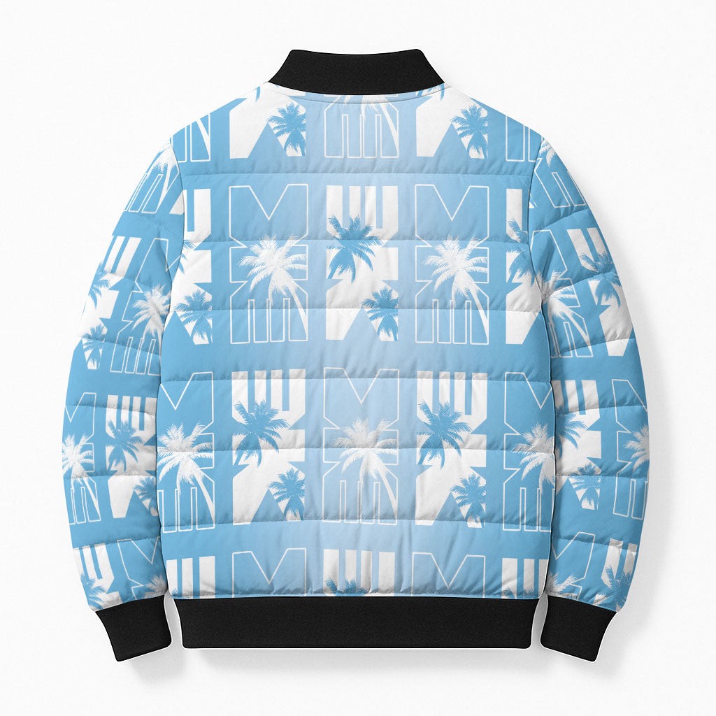 Bula Fiji Bomber Puffer Jacket Blue Makare Masi Tapa Pattern