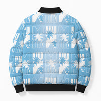 Bula Fiji Bomber Puffer Jacket Blue Makare Masi Tapa Pattern