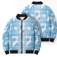 Bula Fiji Bomber Puffer Jacket Blue Makare Masi Tapa Pattern