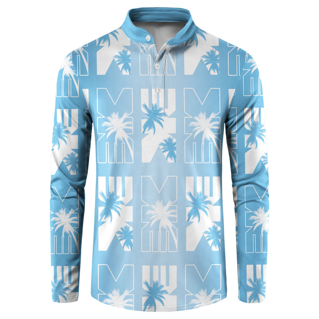 Bula Fiji Button Sweatshirt Blue Makare Masi Tapa Pattern