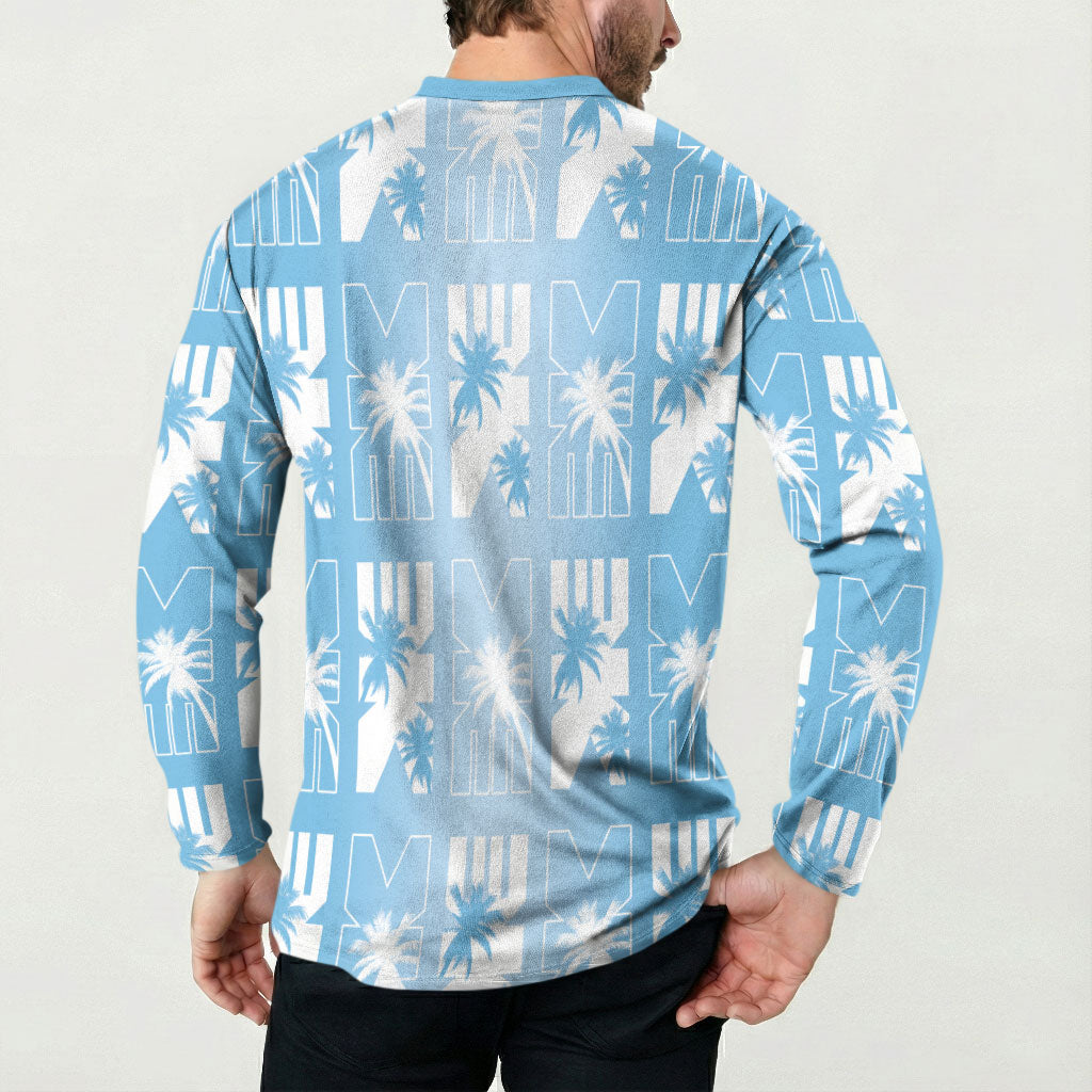 Bula Fiji Button Sweatshirt Blue Makare Masi Tapa Pattern