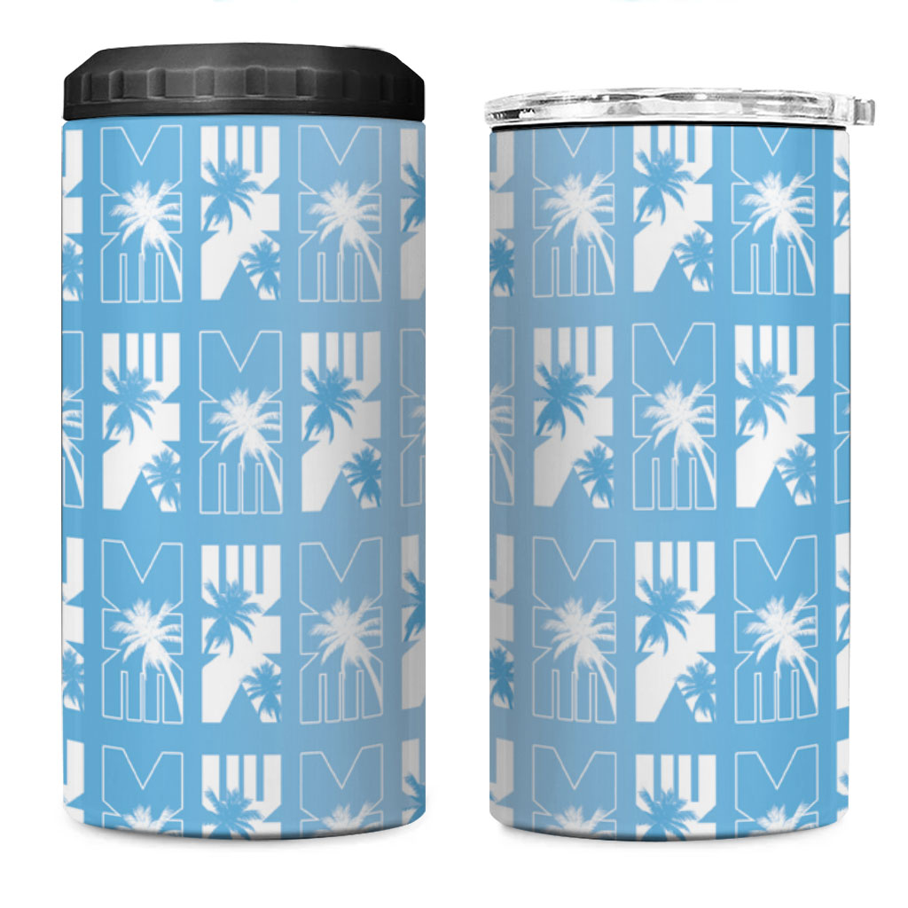 Bula Fiji 4 in 1 Can Cooler Tumbler Blue Makare Masi Tapa Pattern