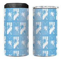 Bula Fiji 4 in 1 Can Cooler Tumbler Blue Makare Masi Tapa Pattern