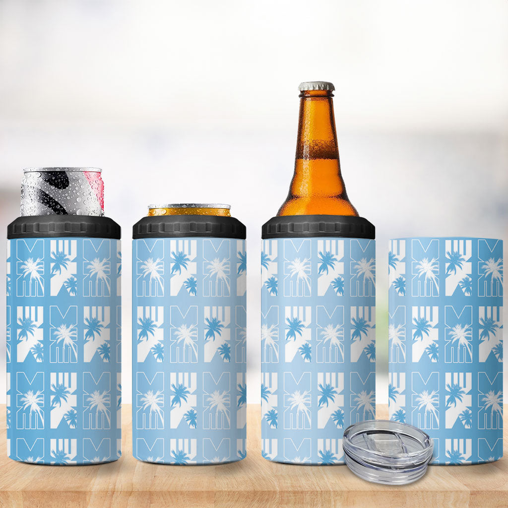 Bula Fiji 4 in 1 Can Cooler Tumbler Blue Makare Masi Tapa Pattern