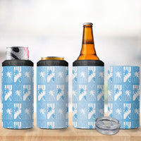 Bula Fiji 4 in 1 Can Cooler Tumbler Blue Makare Masi Tapa Pattern