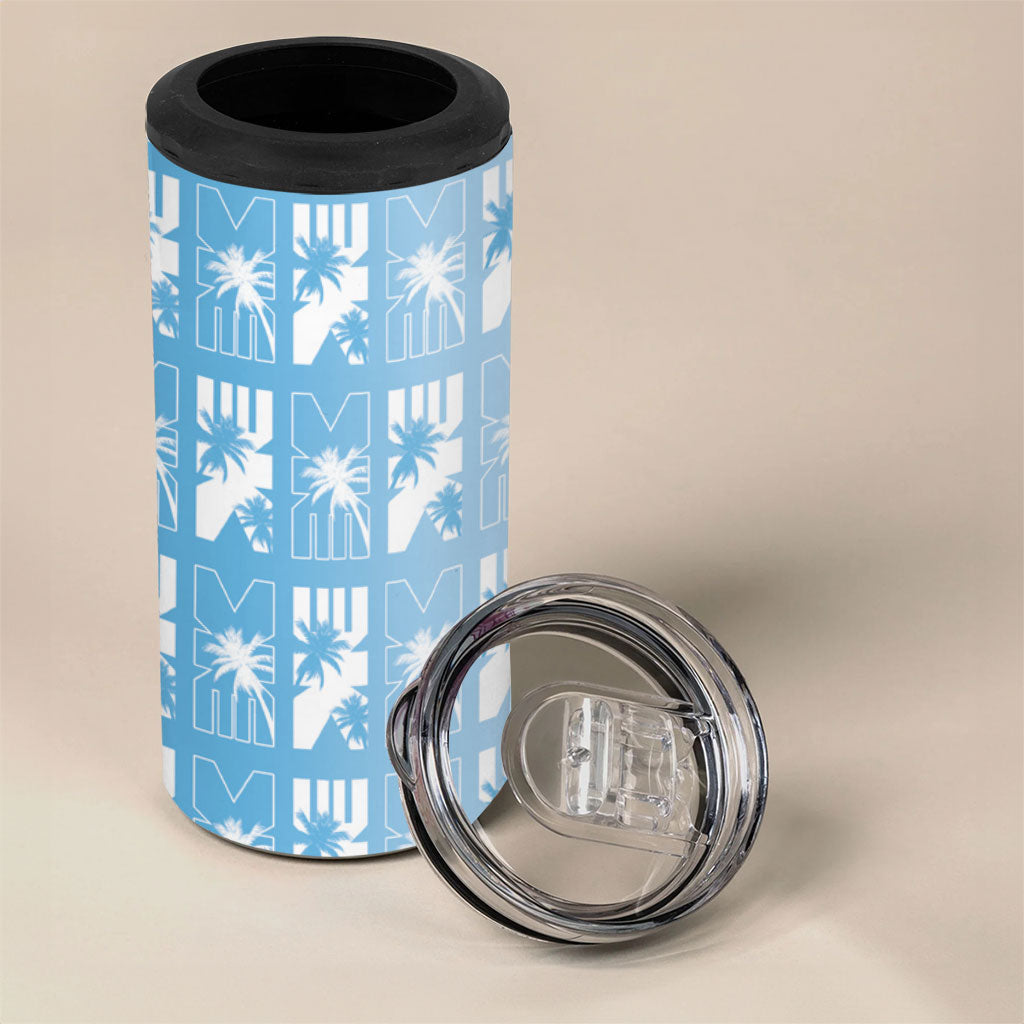 Bula Fiji 4 in 1 Can Cooler Tumbler Blue Makare Masi Tapa Pattern