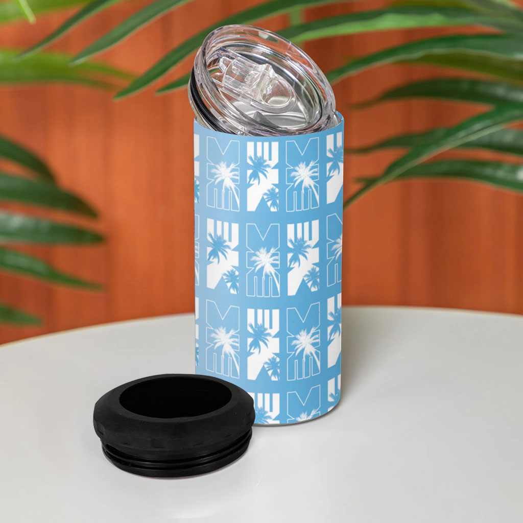 Bula Fiji 4 in 1 Can Cooler Tumbler Blue Makare Masi Tapa Pattern