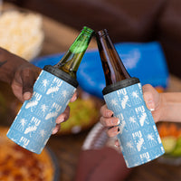 Bula Fiji 4 in 1 Can Cooler Tumbler Blue Makare Masi Tapa Pattern