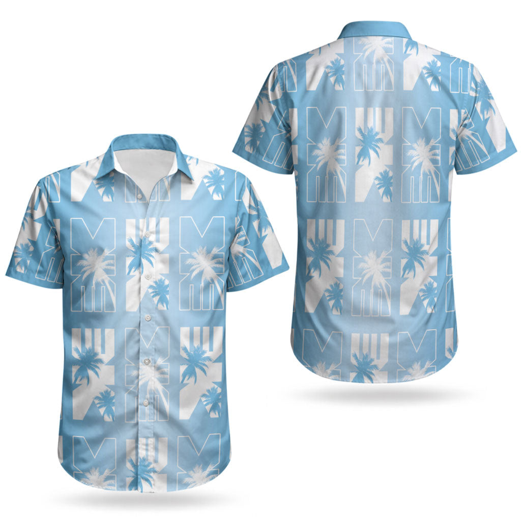Bula Fiji Couples Matching Off Shoulder Maxi Dress and Hawaiian Shirt Blue Makare Masi Tapa Pattern