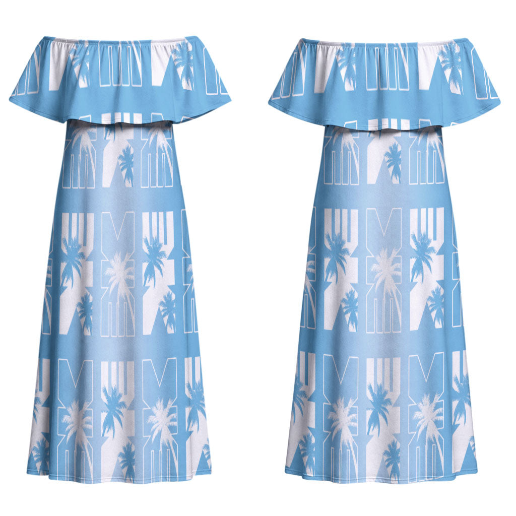 Bula Fiji Couples Matching Off Shoulder Maxi Dress and Hawaiian Shirt Blue Makare Masi Tapa Pattern