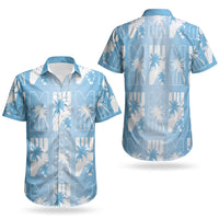 Bula Fiji Couples Matching Puletasi and Hawaiian Shirt Blue Makare Masi Tapa Pattern