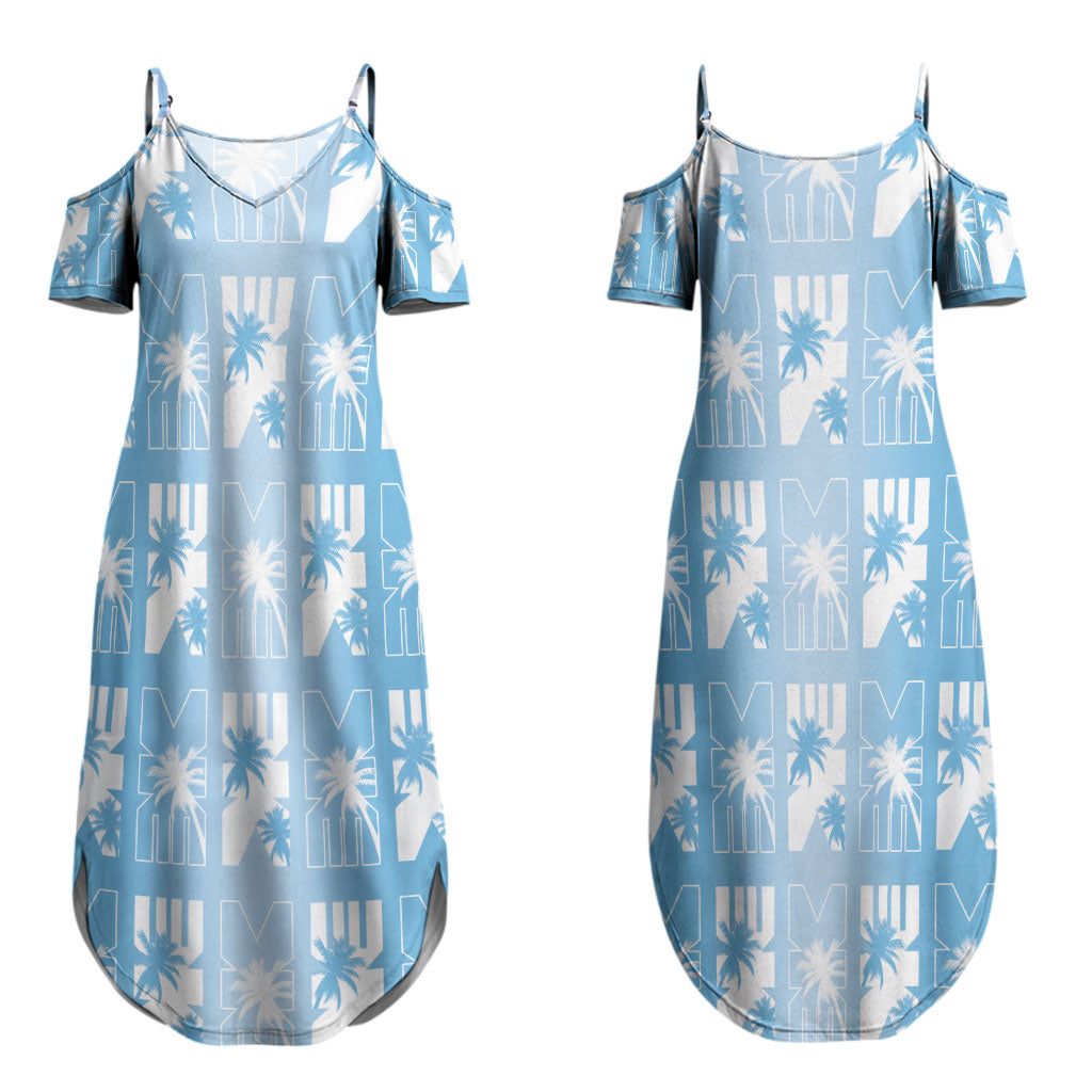 Bula Fiji Couples Matching Summer Maxi Dress and Long Sleeve Button Shirt Blue Makare Masi Tapa Pattern
