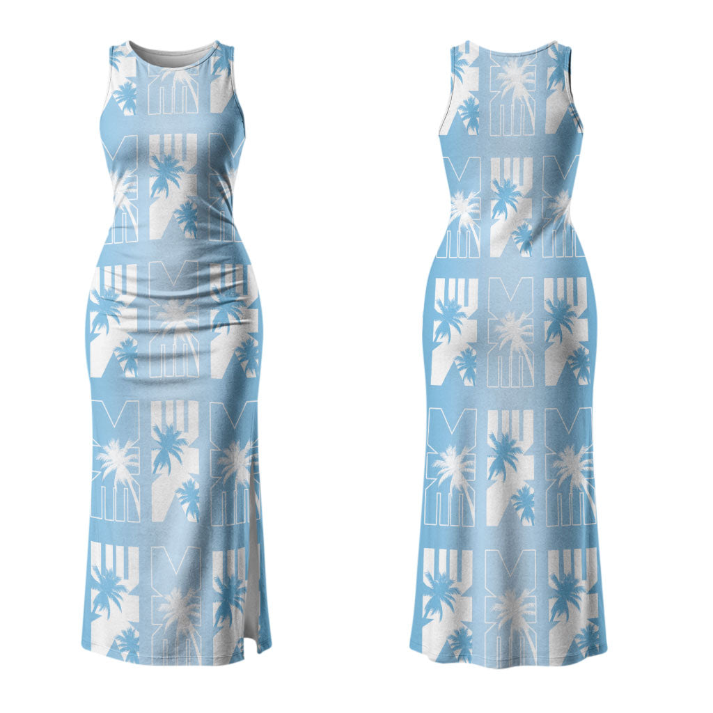 Bula Fiji Couples Matching Tank Maxi Dress and Hawaiian Shirt Blue Makare Masi Tapa Pattern