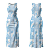 Bula Fiji Couples Matching Tank Maxi Dress and Hawaiian Shirt Blue Makare Masi Tapa Pattern