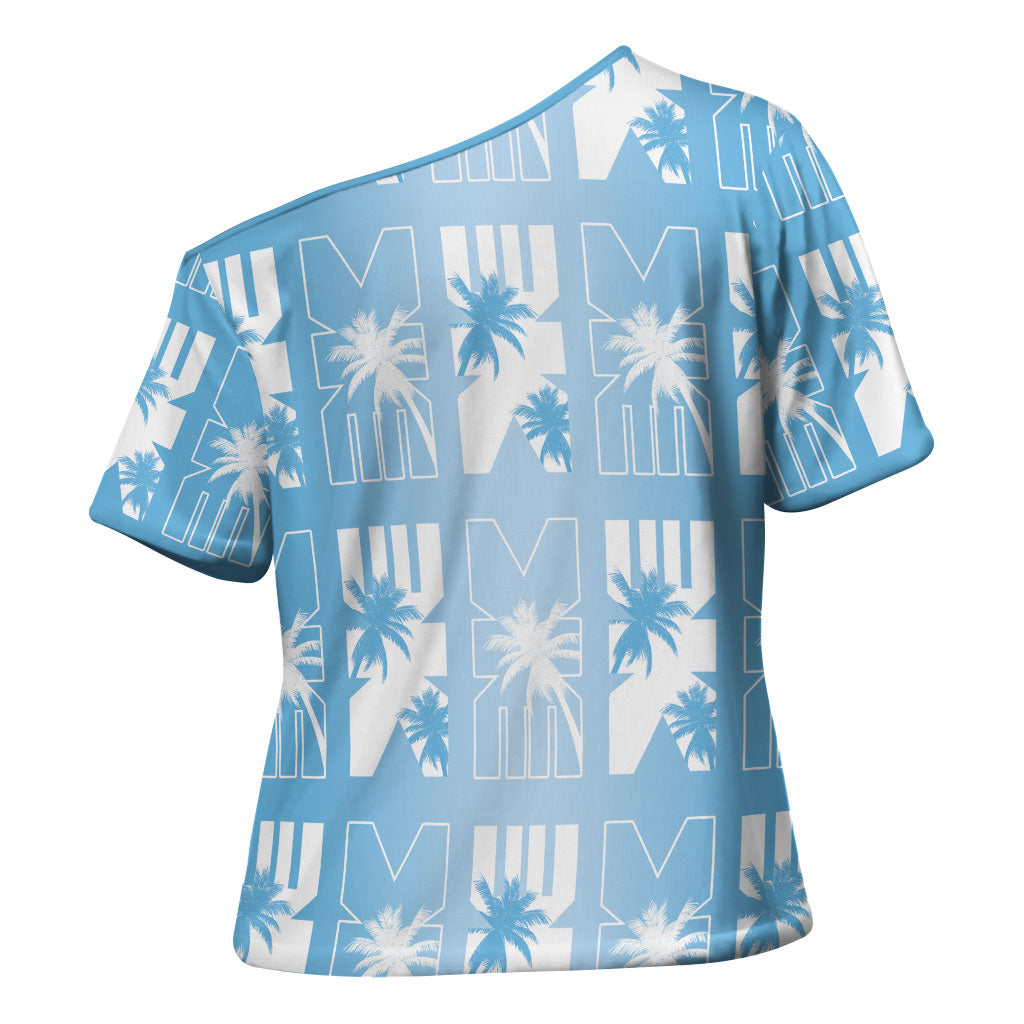 Bula Fiji Cross Shoulder Shirt Blue Makare Masi Tapa Pattern