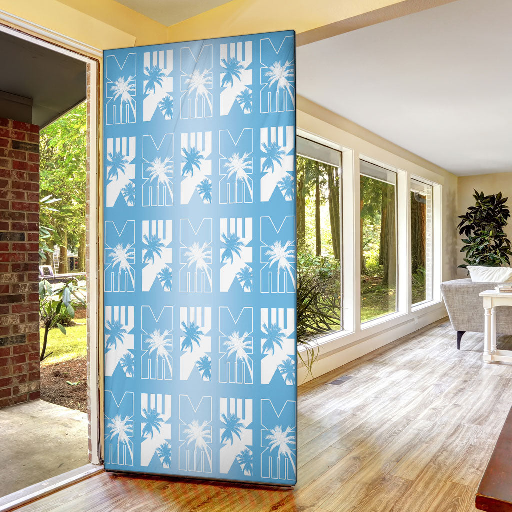 Bula Fiji Door Cover Blue Makare Masi Tapa Pattern