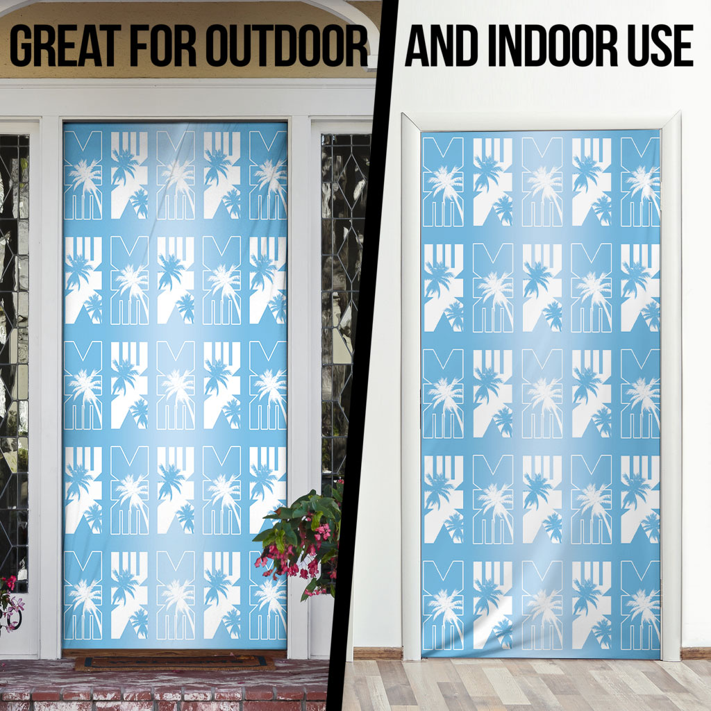 Bula Fiji Door Cover Blue Makare Masi Tapa Pattern