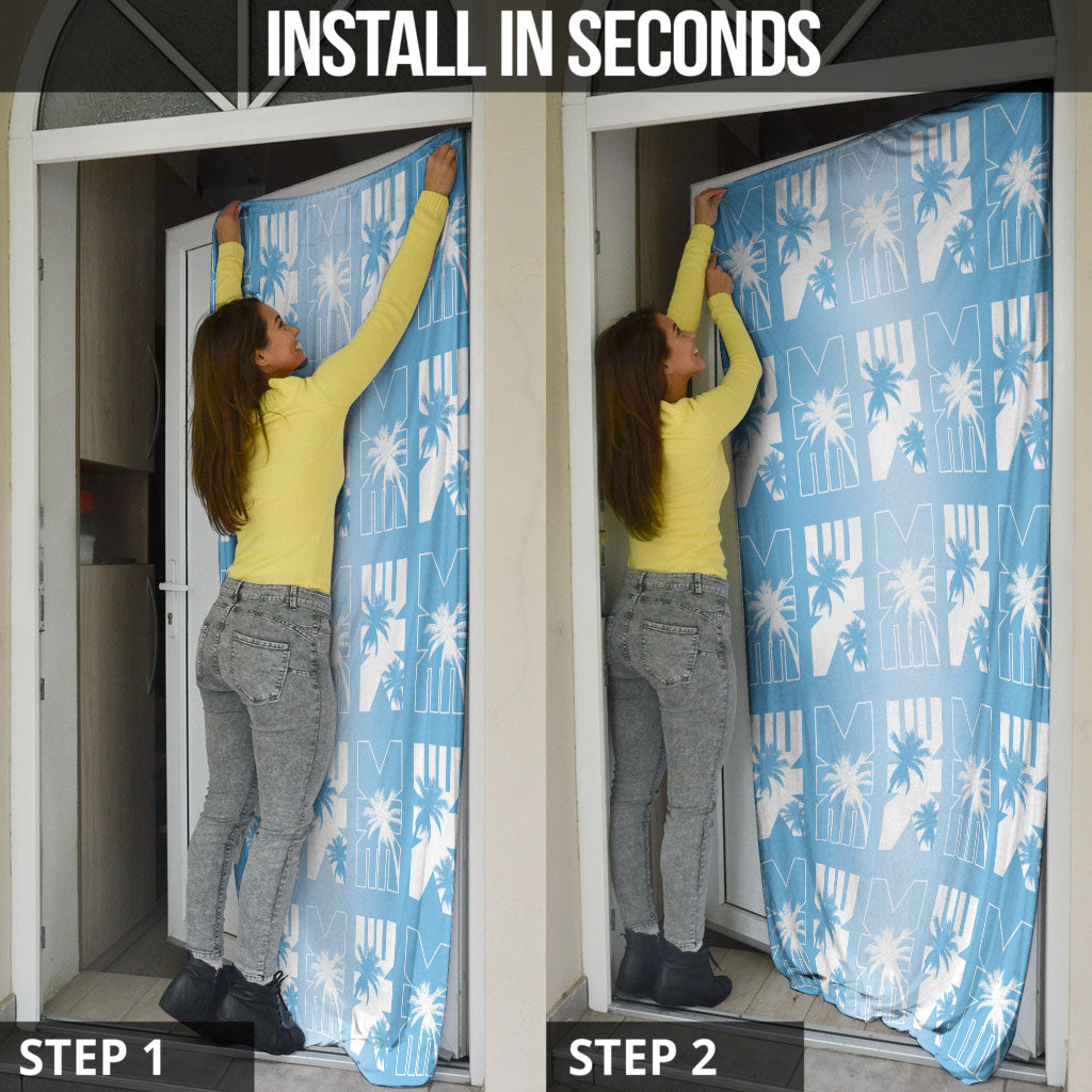 Bula Fiji Door Cover Blue Makare Masi Tapa Pattern