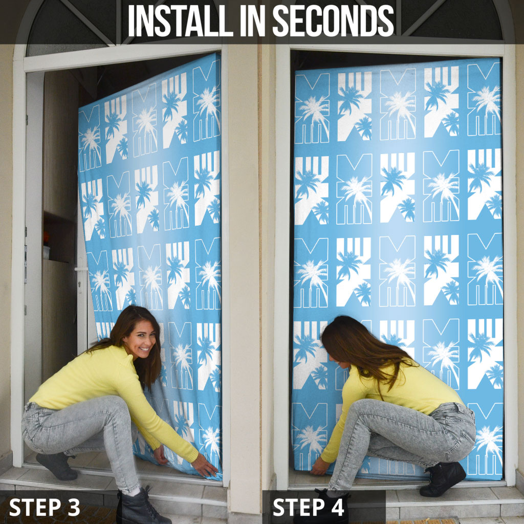 Bula Fiji Door Cover Blue Makare Masi Tapa Pattern