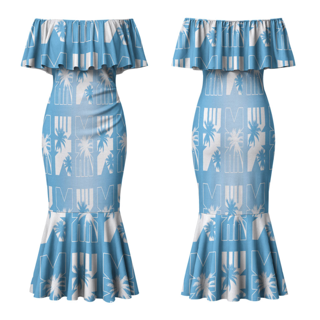 Bula Fiji Family Matching Mermaid Dress and Hawaiian Shirt Blue Makare Masi Tapa Pattern