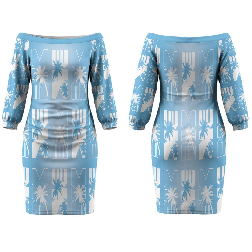 Bula Fiji Family Matching Off The Shoulder Long Sleeve Dress and Hawaiian Shirt Blue Makare Masi Tapa Pattern